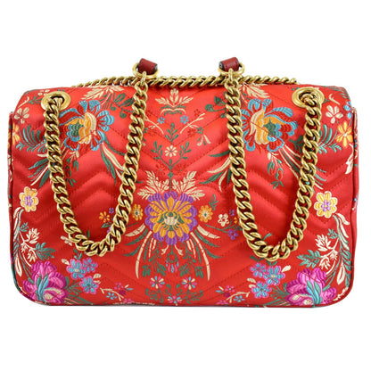 GUCCI GG Marmont Floral Medium Jacquard Matelasse Shoulder Bag Red 443496