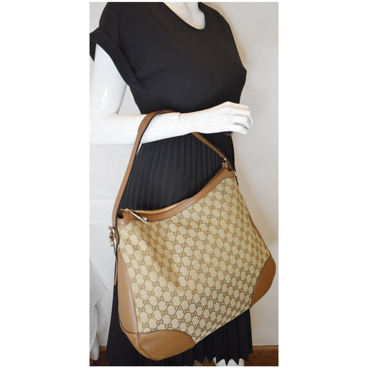GUCCI Large Bree GG Canvas Hobo Bag Beige 449244