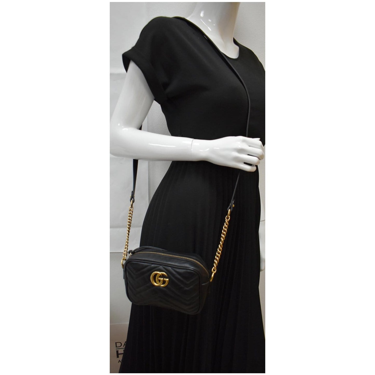 GUCCI GG Marmont Matelasse Mini Leather Crossbody Bag Black 448065