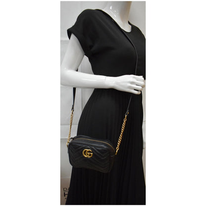 GUCCI GG Marmont Matelasse Mini Leather Crossbody Bag Black 448065