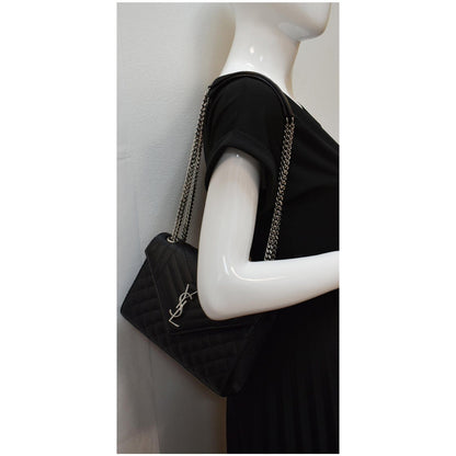 YVES SAINT LAURENT Envelope Medium Chain Leather Shoulder Bag Black