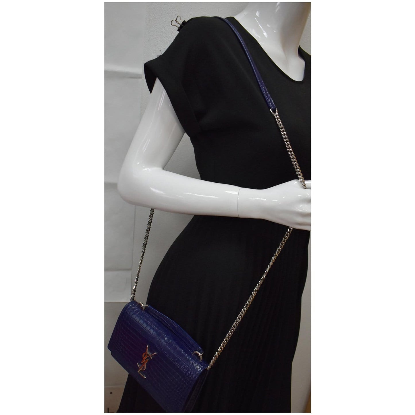 YVES SAINT LAURENT Sunset Medium Crocodile Leather Crossbody Bag Blue