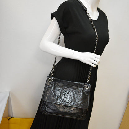YVES SAINT LAURENT Niki Medium Leather Crossbody Bag Black - New Year Deals