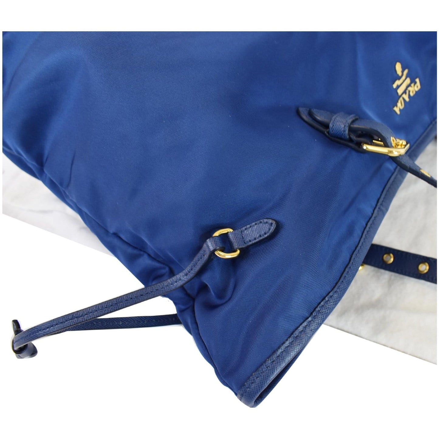 PRADA Tessuto Nylon Saffiano Leather Tote Bag Blue
