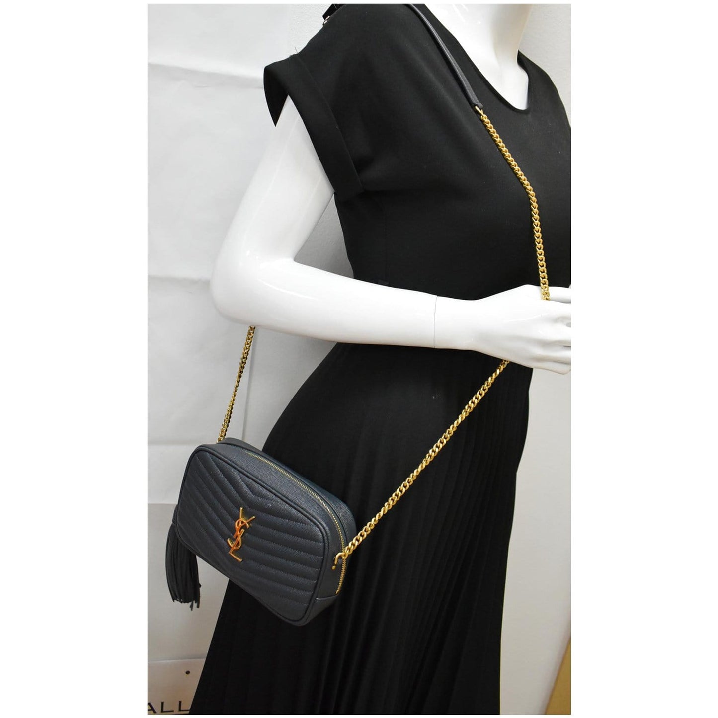 YVES SAINT LAURENT Mini Lou Grain De Poudre Camera Bag Black