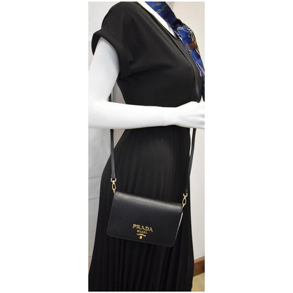 PRADA Saffiano Leather Mini Shoulder Bag Black