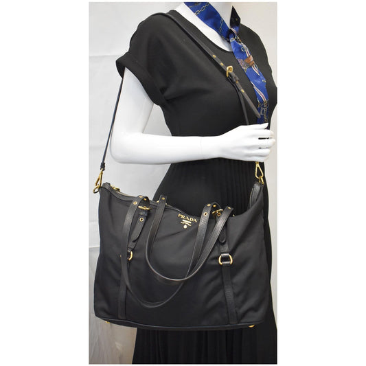 PRADA Tessuto Saffiano Nylon Tote Shoulder Bag Black