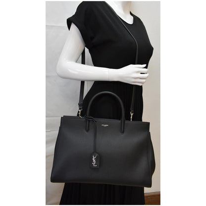 YVES SAINT LAURENT Cabas Rive Gauche Leather Tote Bag Black