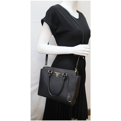 PRADA Top Handle Saffiano Leather Tote Crossbody Bag Black