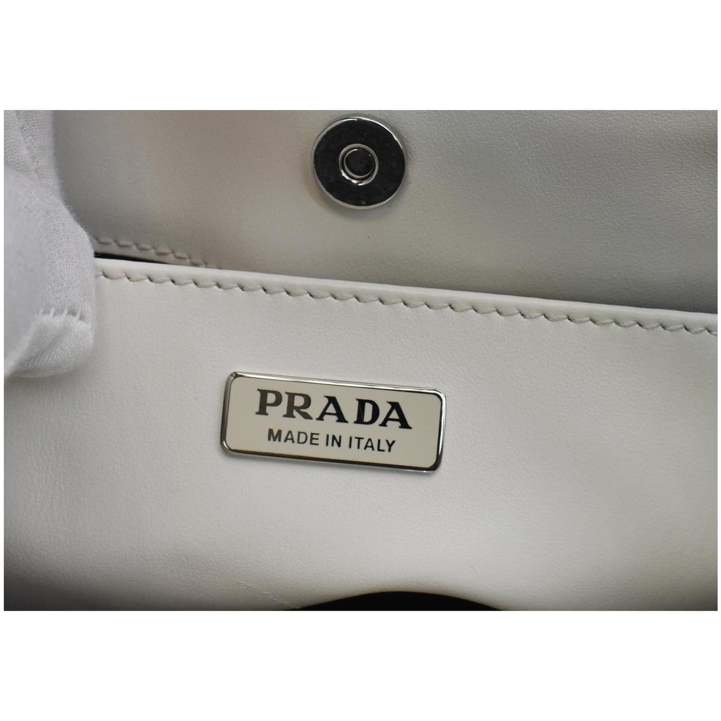 PRADA Cleo Brushed Leather Shoulder Bag White