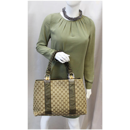 GUCCI Bamboo Bar GG Canvas Tote Bag Beige 232947