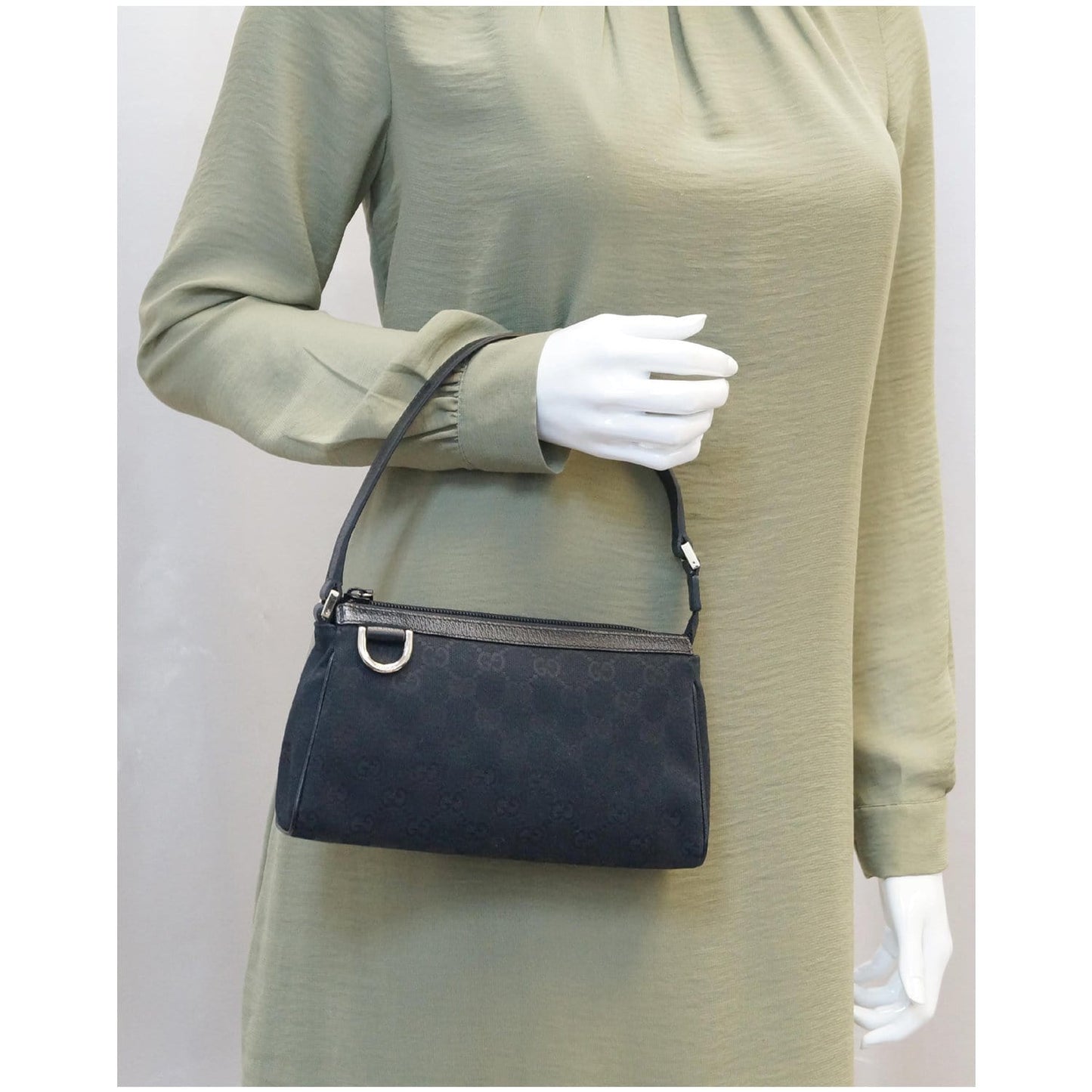 GUCCI Abbey D-Ring Ebony G Canvas Pochette Bag Black 145750