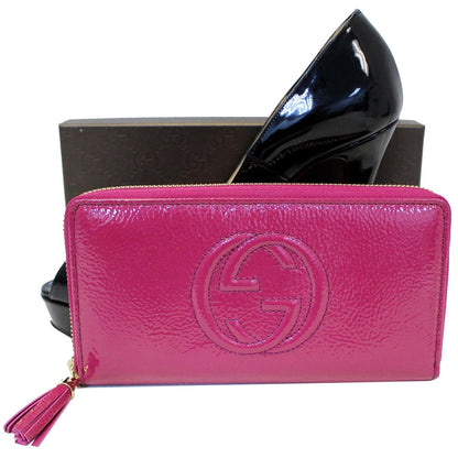GUCCI Soho Interlocking G Leather Zip Around Wallet Fuchsia