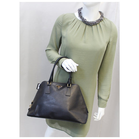 PRADA Saffiano Dome Black Leather Satchel Bag