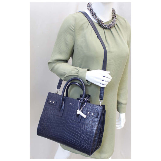 YVES SAINT LAURENT Sac de Jour Small Crocodile-Embossed Satchel Bag
