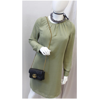 GUCCI GG Marmont Matelasse Leather Super Mini Crossbody Bag Black