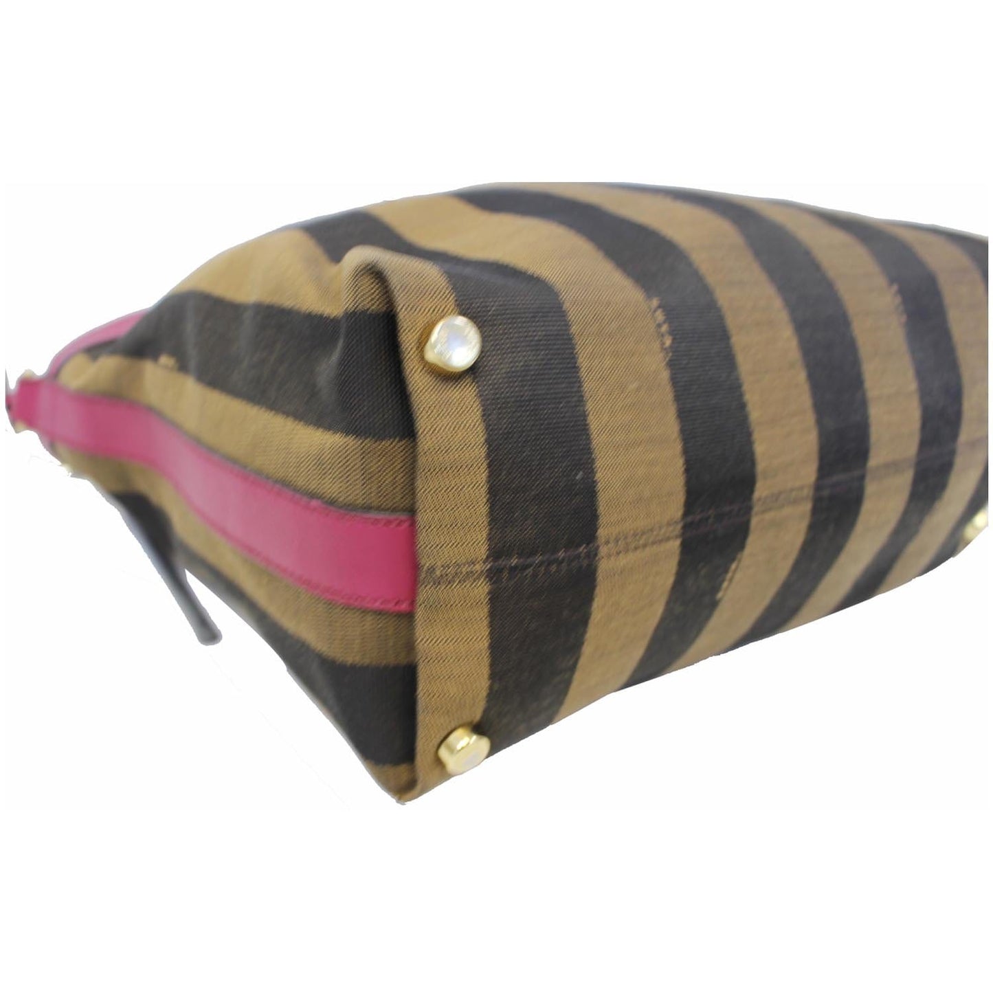 FENDI Tobacco Pequin Stripe Canvas Large Tote Bag Magenta