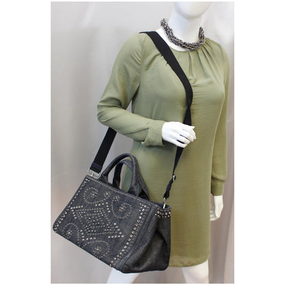 PRADA Canapa Jeweled 2way Tote Bag Denim - Last Call