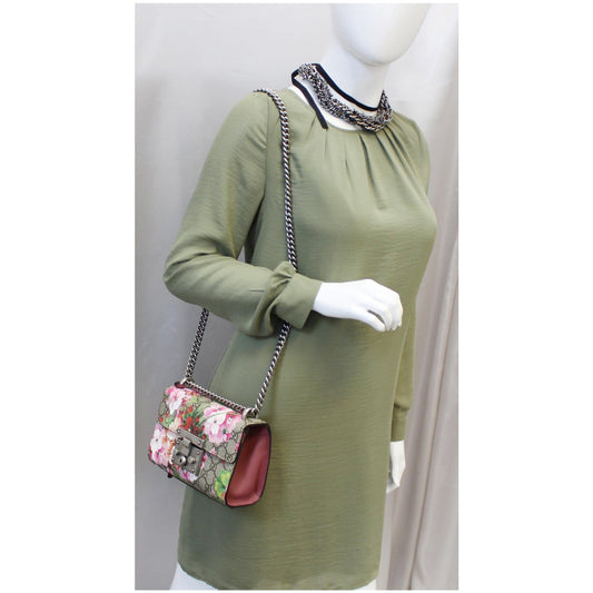 GUCCI Small Padlock GG Supreme Monogram Blooms Print Shoulder Bag