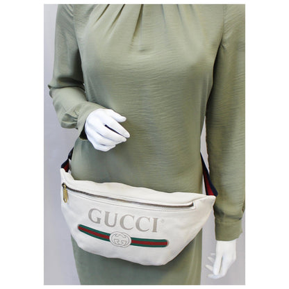GUCCI Print Leather White Belt Waist Bum Bag Medium 493869