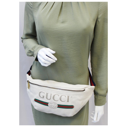 GUCCI Print Leather White Belt Waist Bum Bag Medium 493869