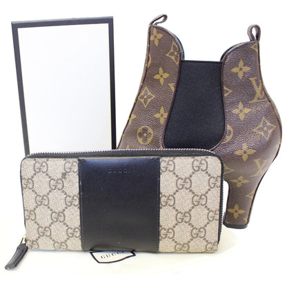 GUCCI GG Supreme Monogram Zip Around Wallet Black