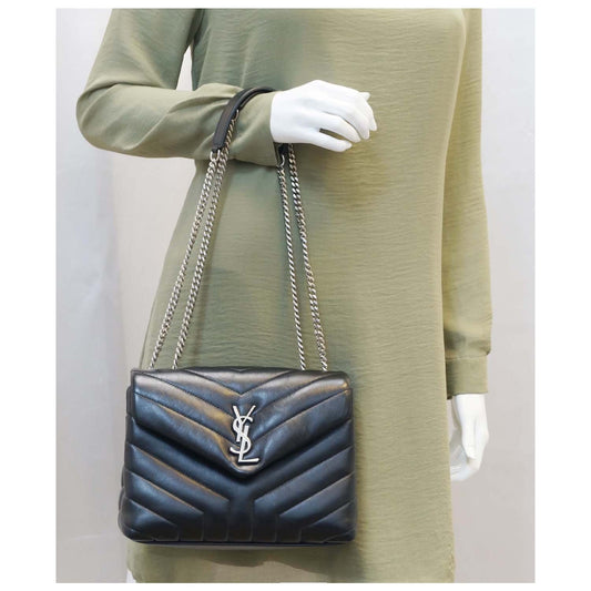 SAINT LAURENT Matelasse Loulou Monogram Calfskin Shoulder Bag Black
