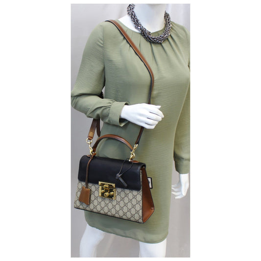 GUCCI Small Padlock GG Supreme Monogram Top Handle Crossbody Bag