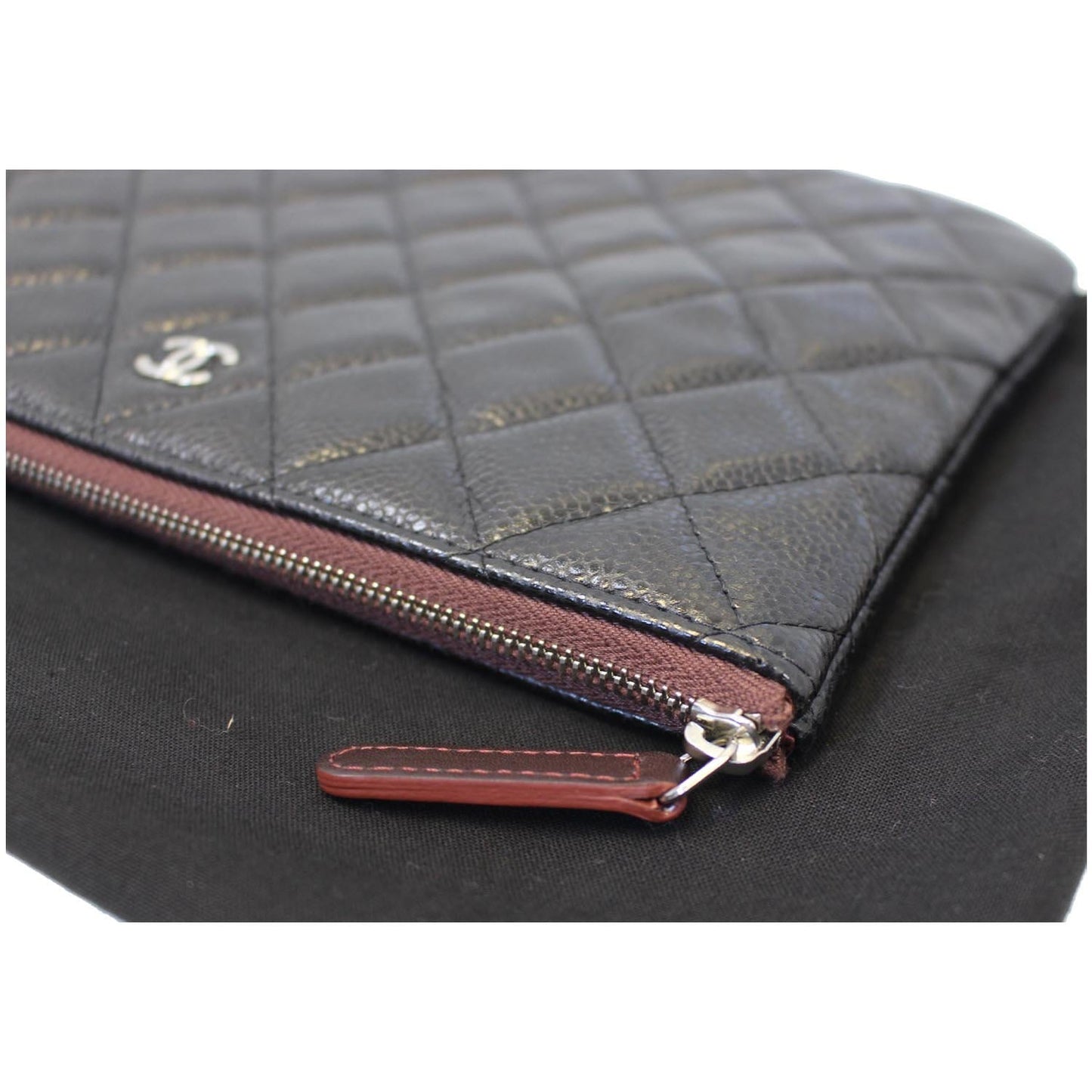 CHANEL Caviar Leather Large O-Case Zip Pouch Black