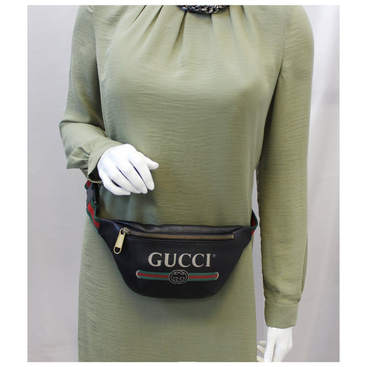 GUCCI Print Leather Black Belt Waist Bum Bag 527792