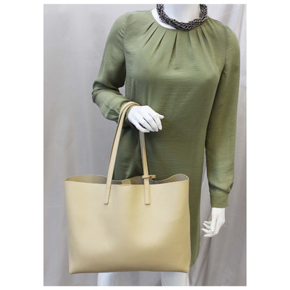 YVES Saint Laurent East/West Leather Shopping Tote Bag Beige