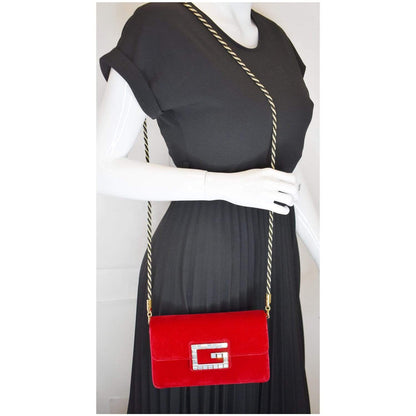 GUCCI Broadway Mini Velvet Crossbody Bag Red 544242 - Final Sale