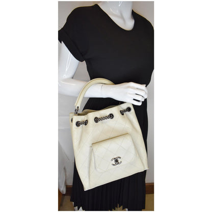 CHANEL Urban Luxury Drawstring Calfskin Stitched Backpack Bag Ivory - 15% OFF