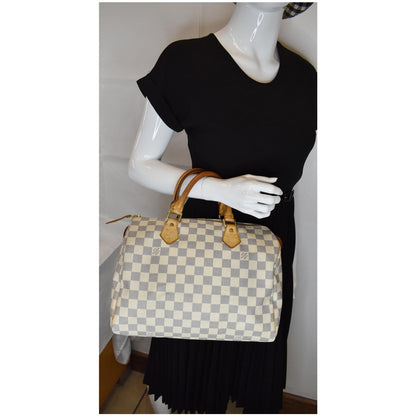 LOUIS VUITTON Speedy 30 Damier Azur Satchel Bag White
