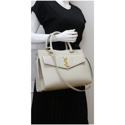 YVES SAINT LAURENT Uptown Medium Leather Tote Bag White