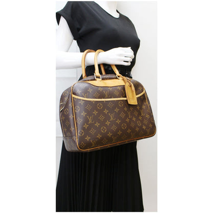 LOUIS VUITTON Deauville Boston Monogram Canvas Satchel Bag Brown