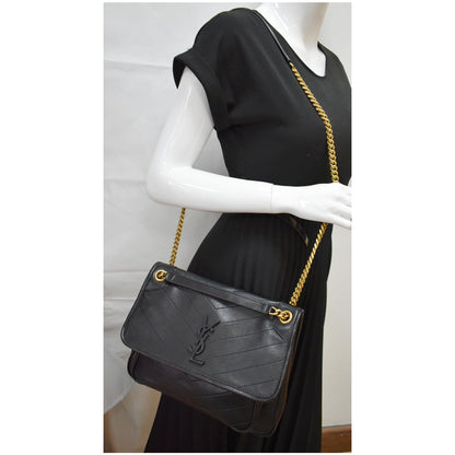 YVES SAINT LAURENT Niki Medium Leather Shoulder Bag Black