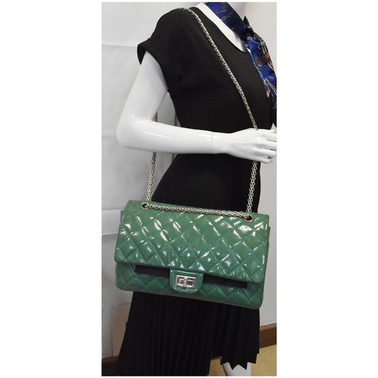 CHANEL 2.55 Reissue Double Flap Patent Leather Shoulder Bag Green