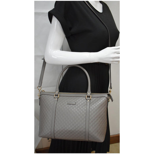 GUCCI Convertible GG Microguccissima Leather Satchel Bag Grey 449656