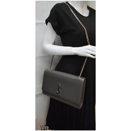 YVES SAINT LAURENT Kate Large Grain De Poudre Leather Shoulder Bag Grey