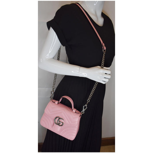 GUCCI GG Marmont Mini Top Handle Shoulder Bag Pastel Pink 547260