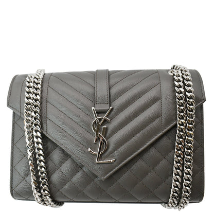 YVES SAINT LAURENT Envelope Chain Medium Mix Matelassé Leather Crossbody Bag Grey