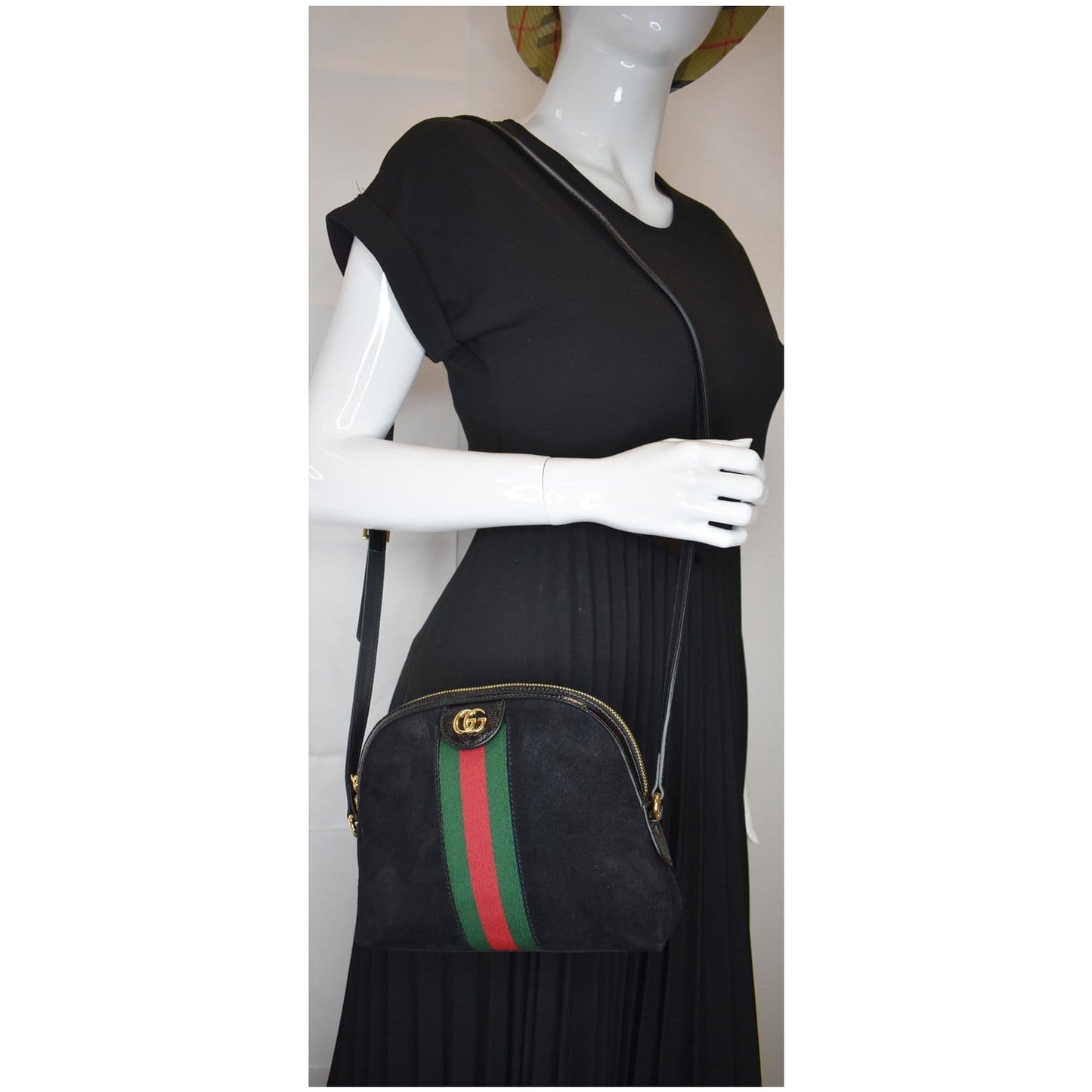 GUCCI Ophidia GG Small Suede Shoulder Bag Black 499621