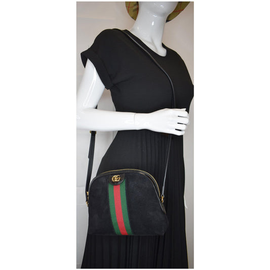 GUCCI Ophidia GG Small Suede Shoulder Bag Black 499621