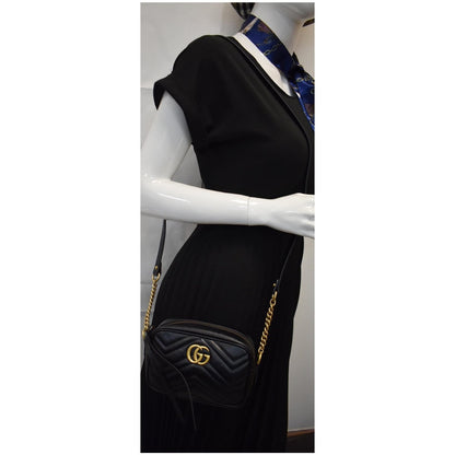 GUCCI GG Marmont Matelasse Mini Leather Crossbody Bag Black 448065
