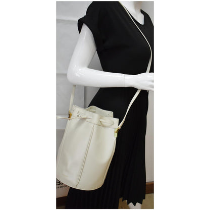 YVES SAINT LAURENT Talitha Medium Leather Bucket Crossbody Bag White