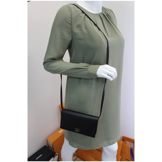 GUCCI Textured Leather Swing Crossbody Clutch Bag Black 368231