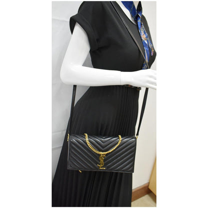 YVES SAINT LAURENT Kate 99 Chevron Leather Shoulder Bag Black