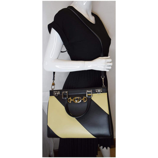 GUCCI Medium Zumi Diagonal Stripe Leather Top Handle Bag Beige 564714