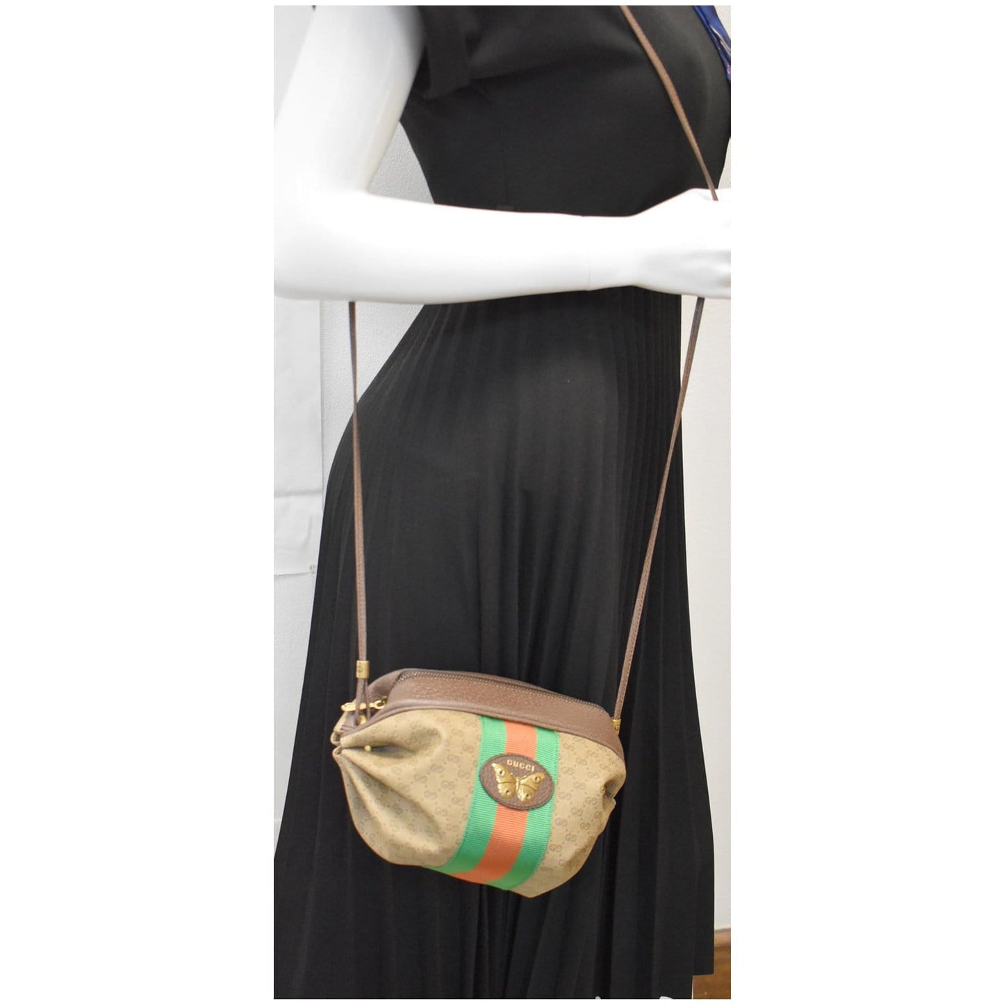 GUCCI New Candy Butterfly Mini GG Supreme Monogram Web Crossbody Bag Beige